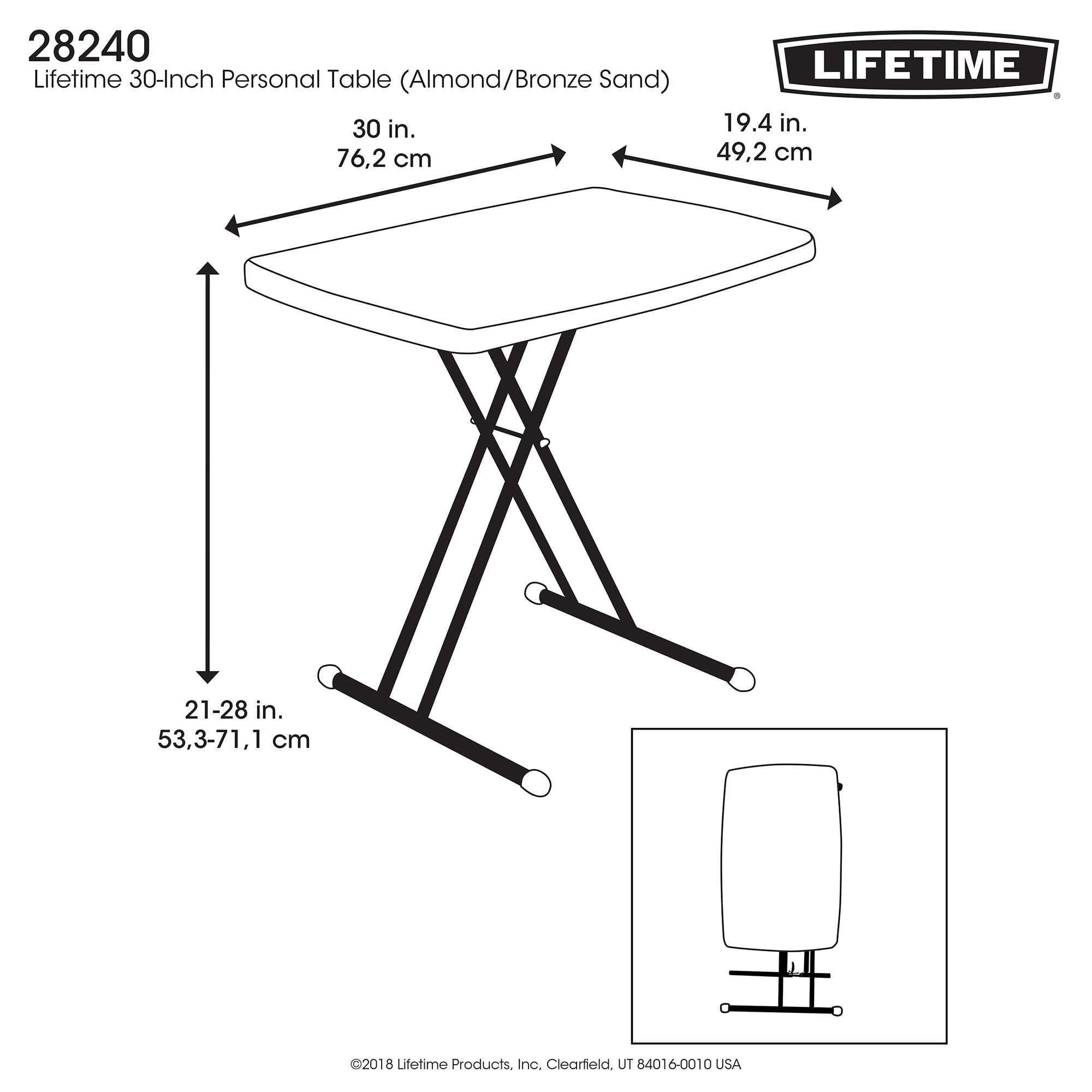 lifetime adjustable height personal folding table