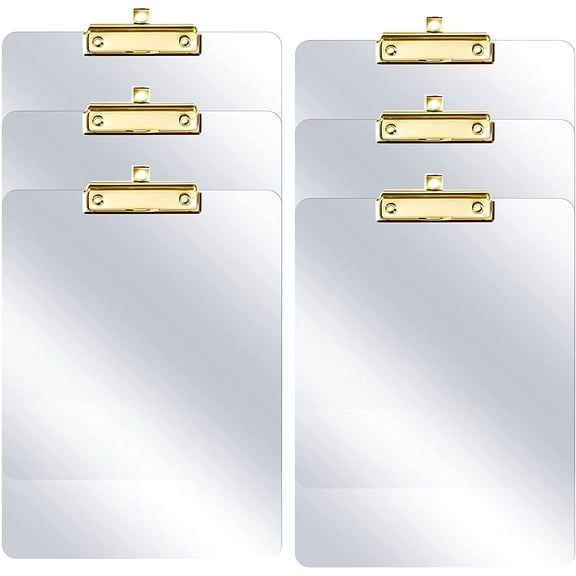 PERFORMORE 6 Pack of Plastic Clipboards, 12” x 9” Clear Acrylic Clipboards with Gold Clip, Durable Stylish Clipboard with Low Profile Clip, Perfect for Home School Classroom Office Events Seminars
