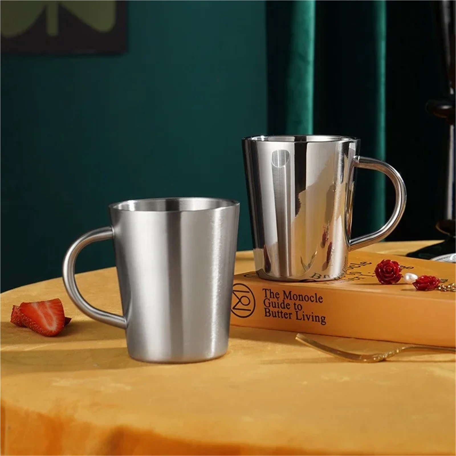 Espresso cup 300ml Stainless Steel Water Cup Double-Layer Thermal Beer Mug With Handle Anti-fall Heat Insulation Coffee Cup