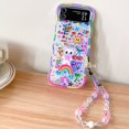 thumbnail image 1 of Correa De Muñeca Impresa Con Flores Borde De Onda Funda De Silicona Suave Transparente Para Teléfono Samsung Galaxy Z Flip 4 3 Carcasa De TPU Con Cordón Cubierta Protectora A Prueba De Golpes, 1 of 4