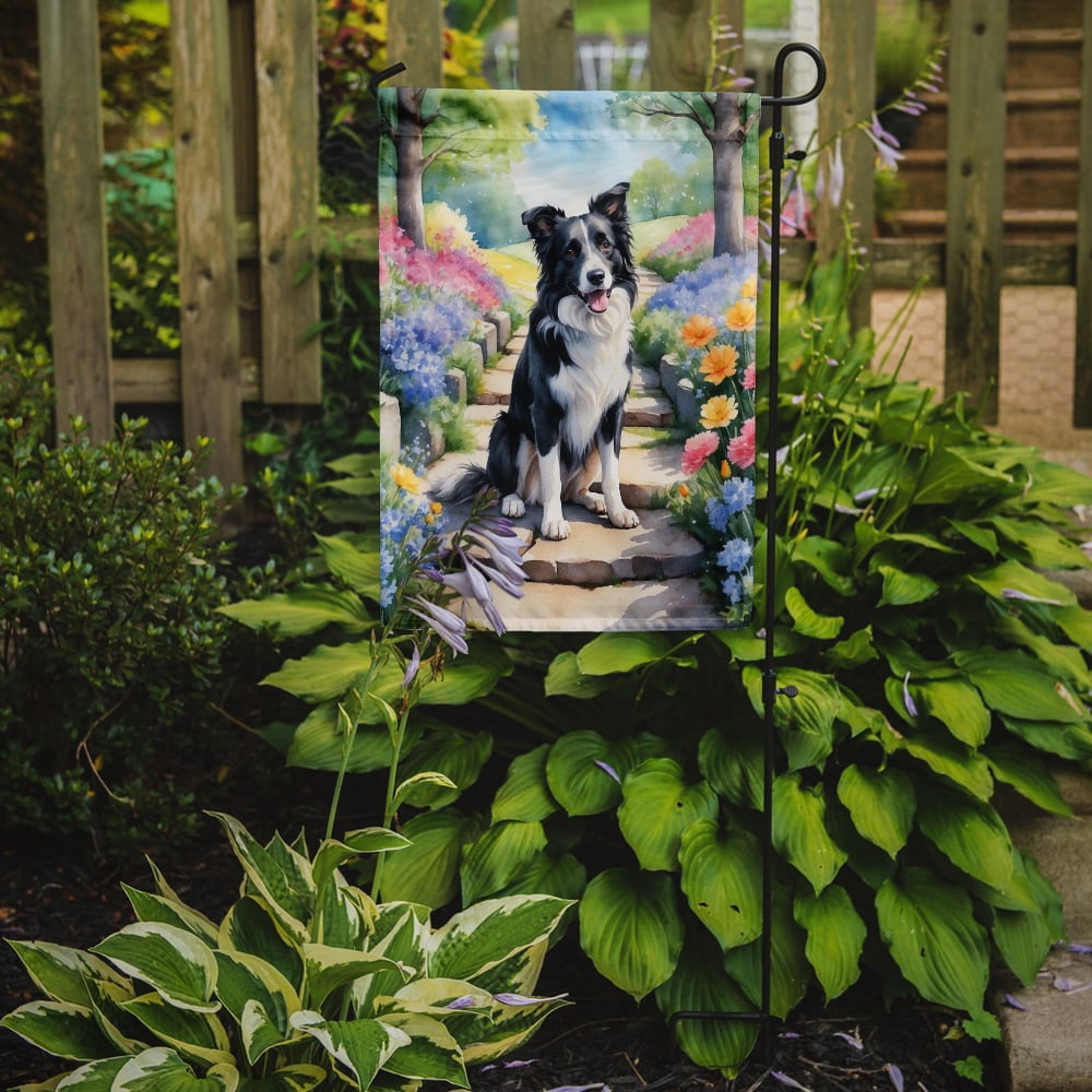 Border Collie Spring Path Garden Flag 11.25 in x 15.5 in