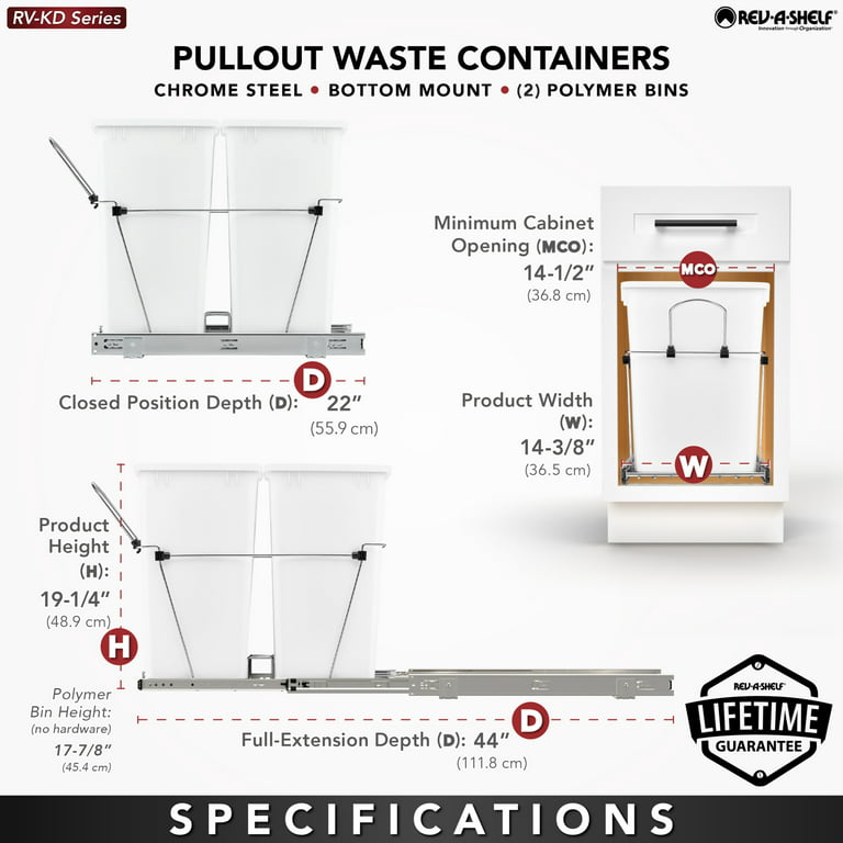 Rev-A-Shelf RV-18KD-13C-S Double 35 Quart Pullout Kitchen Waste Containers