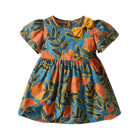 

Kids Toddler Baby Girls Spring Summer Floral Cotton Short Sleeve Casual Princess Dress Clothes Baby Outwear