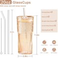 thumbnail image 2 of Vasos de vidrio GOSCHE con tapa y pajita, 20 oz, transparentes, para café helado, vintage, ondulados, para agua, café, té, transparentes, 2 unidades, 2 of 6