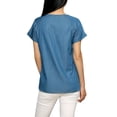 thumbnail image 2 of Allegra K Top de cambray con aberturas laterales y mangas raglán con puños para mujer Azul XS, 2 of 4