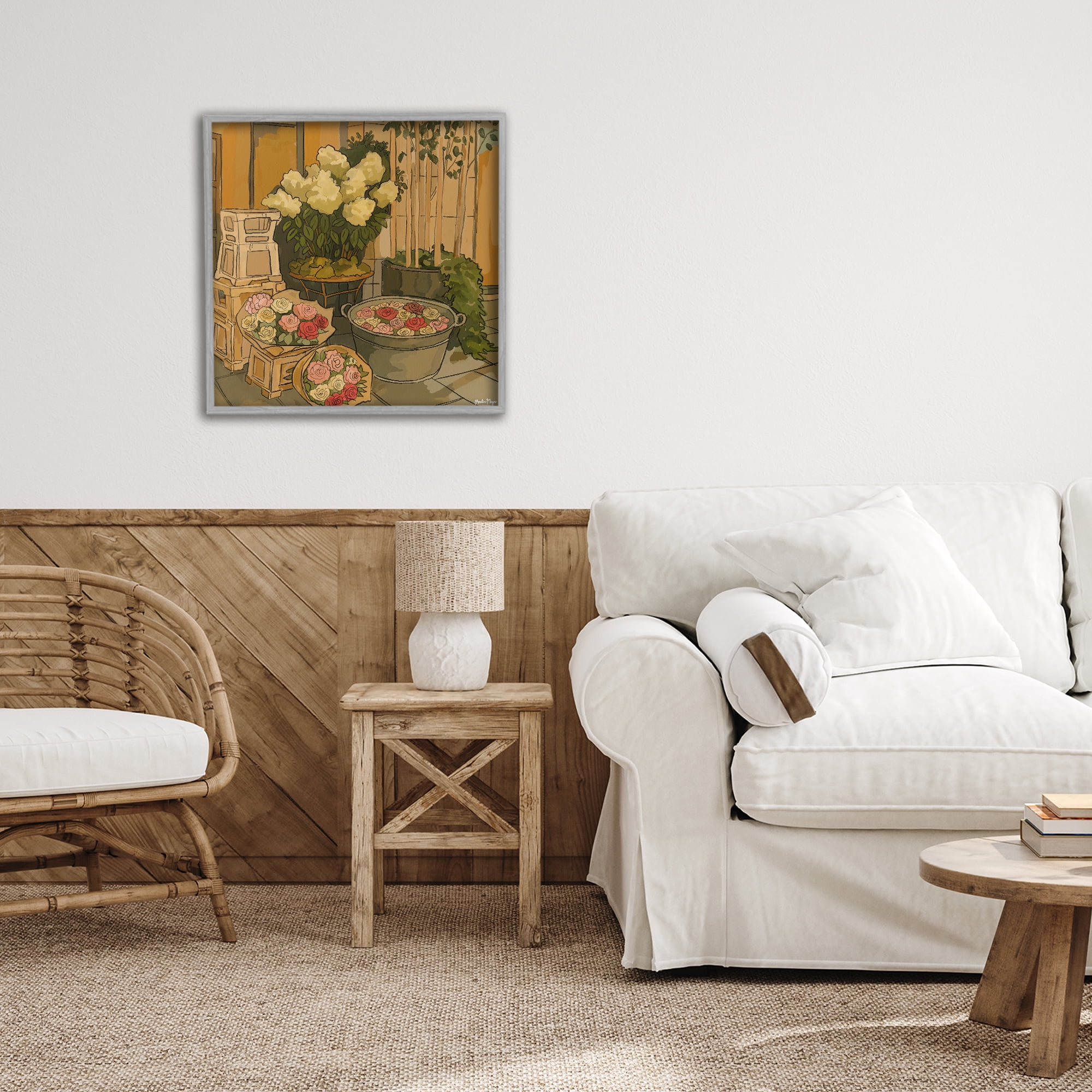 Stupell Industries London Town Flowers Gray Framed Giclee Art, design by Amelia Noyes