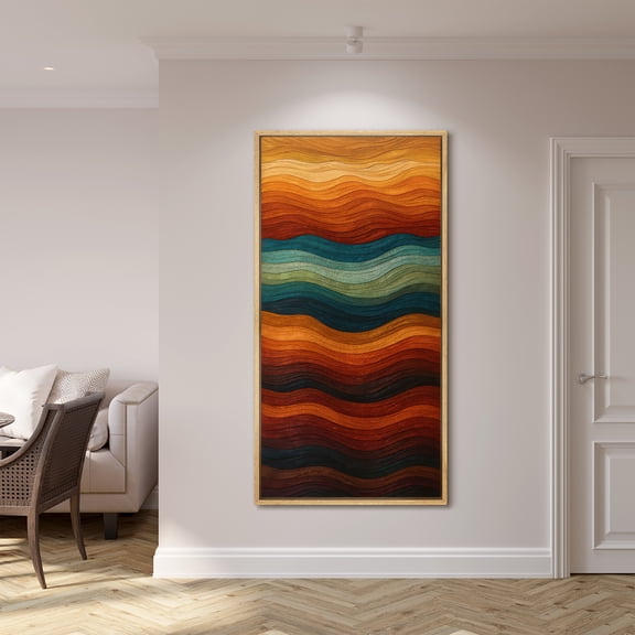 Large Framed Canvas Print Colorful Abstract Wall Art Modern Decorative for Living room Bedroom - 60"x30" Natural Frame