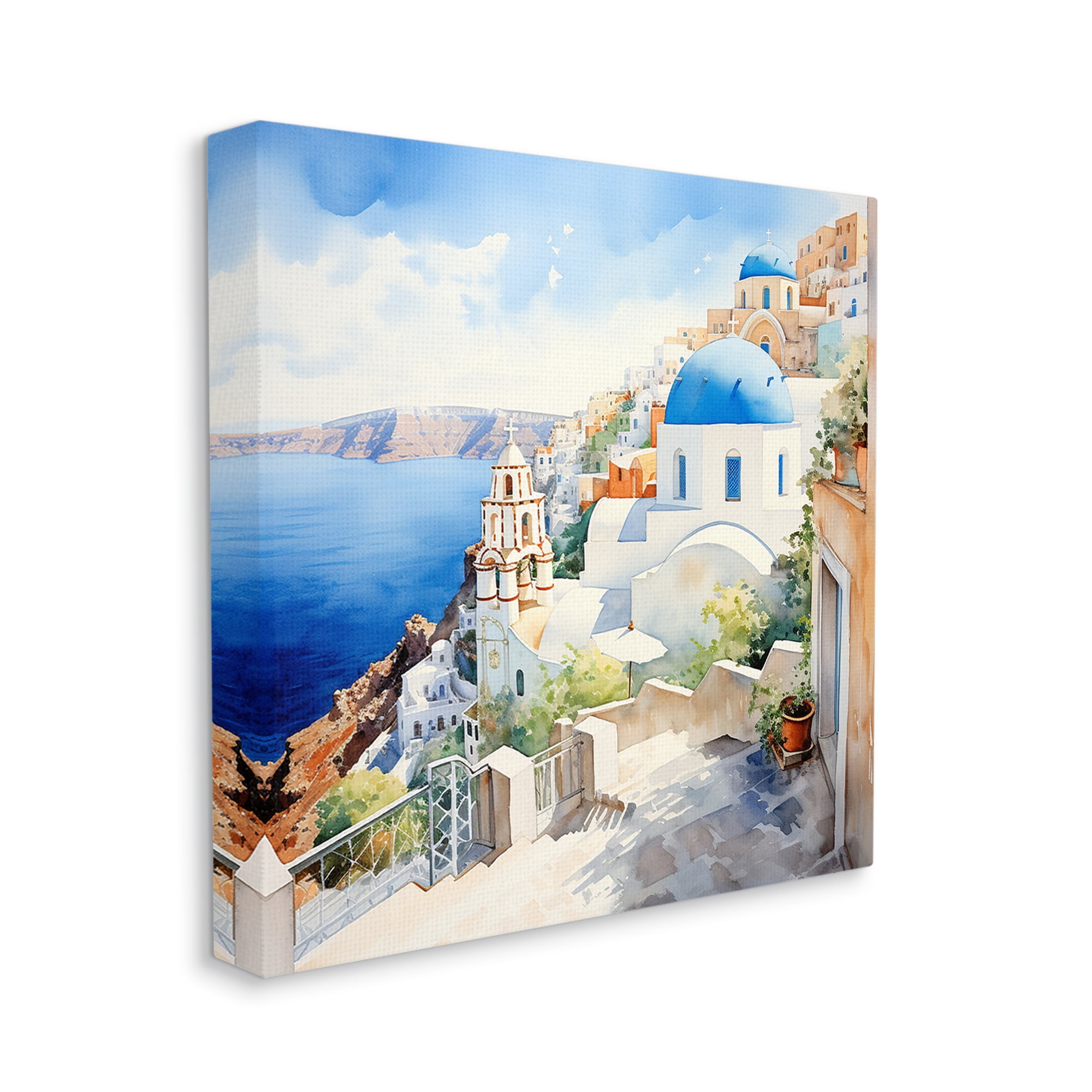 Stupell Industries Santorini City Landscape Travel & Places Painting Gallery Wrapped Canvas Art Print Wall Art, 24 x 24