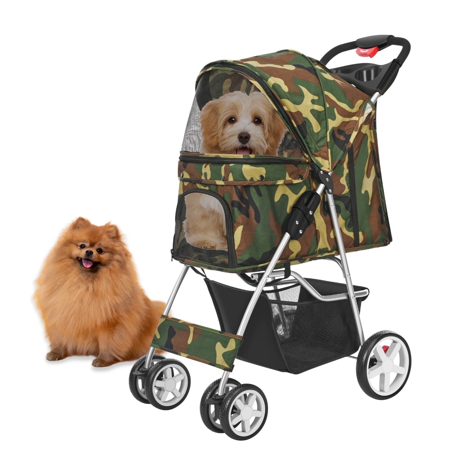 4 Wheels Pet Stroller 2 Cages Stroller Cat Dog Travel Folding Carrier Black