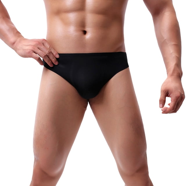 Uinagy Men's Solid Color Comfortable Breathable Sweat-Absorbent Ice Silk Briefs