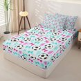 thumbnail image 2 of Homewish Soccer Print Cartoon Bow Zipper Twin Comforter Sets with Fitted Sheet and 2 Pillowcases for Boys Girls,Pink Teal Lightning Zipper Bedding Set,4-Piece, 2 of 6