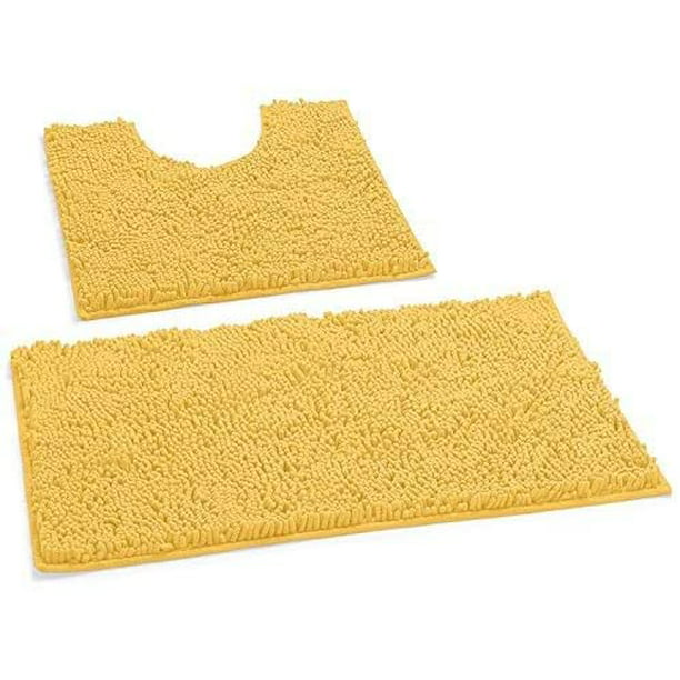 Soft Plush Shower Rug Toilet Mat, Yellow Chenille Rug