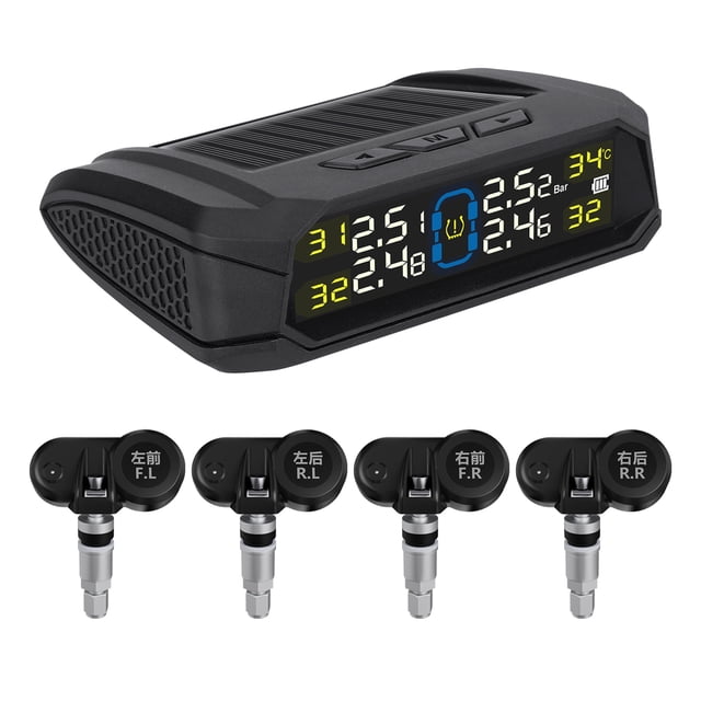 Tire Pressure Monitoring System, Wireless Solar Tire Pressure Monitoring System with LCD Display, 6 Alarm Modes & 4 Internal Sensors, Real,time Display Tire Pressure Monitoring System for Car S