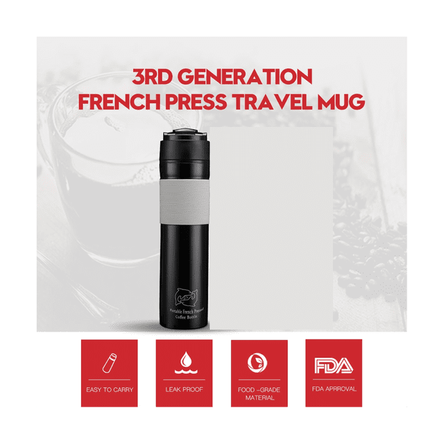 Coffee Maker French Press Travel Coffee Mug Portable Tea and Coffee Maker Bottle, Hot and Cold Coffee Brewer