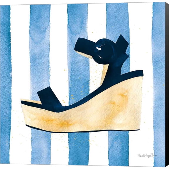 Great Art Now Beach Glam VII v2 Navy on Stripes by Mercedes Lopez Charro, Canvas Wall Art, 12W x 12H