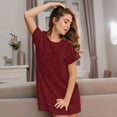 thumbnail image 3 of Gukieu Burgundy Floral Print Women's Nightgown, A-line Round Neck Short-sleeved Nightgown Pajamas Home Wear Suitable for Home and Outing, 3 of 6