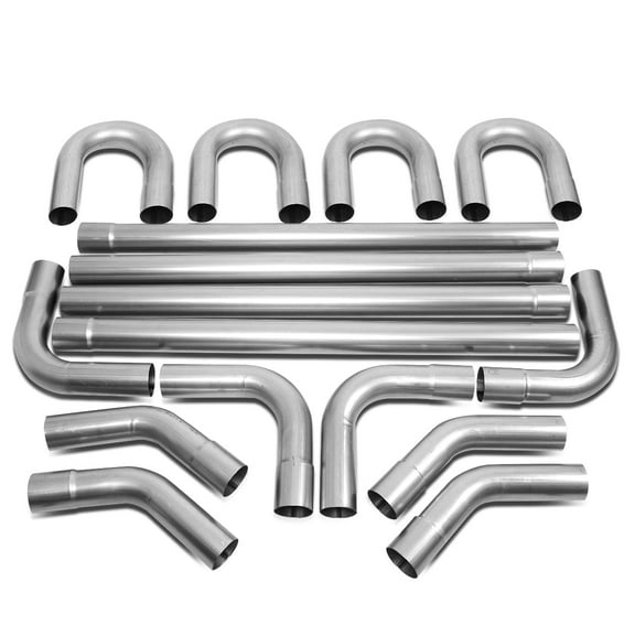 DNA Motoring 3" OD DIY Custom Exhaust Pipe Kit 16-Pieces Straight & 45 90 Degree & U-Bends