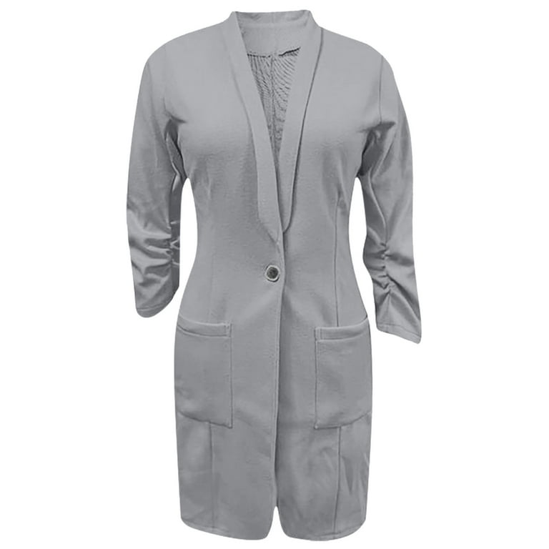 Buy LD Womens Lapel Long Sleeve Casual Long Blazer Suit Jacket Outwear Coat  Grey L at