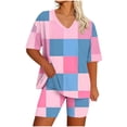 thumbnail image 2 of Tracksuit for Women Plus Size Women’s Color Block 2‑piece Loungewear Set Oversized T-Shirt Tops & Stretchy Biker Shorts, Summer Casual Home Wear Outfit 3XL, 2 of 5