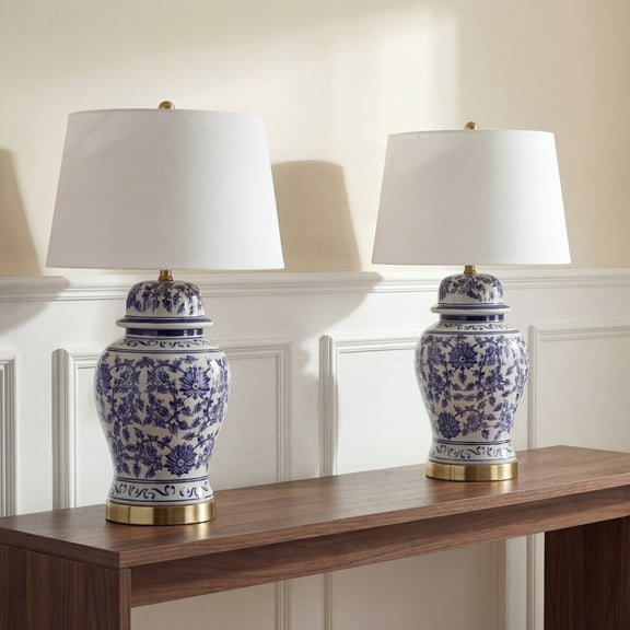 Safavieh Arwen Floral 30.5 in. H Table Lamp, Blue/White, Set of 2