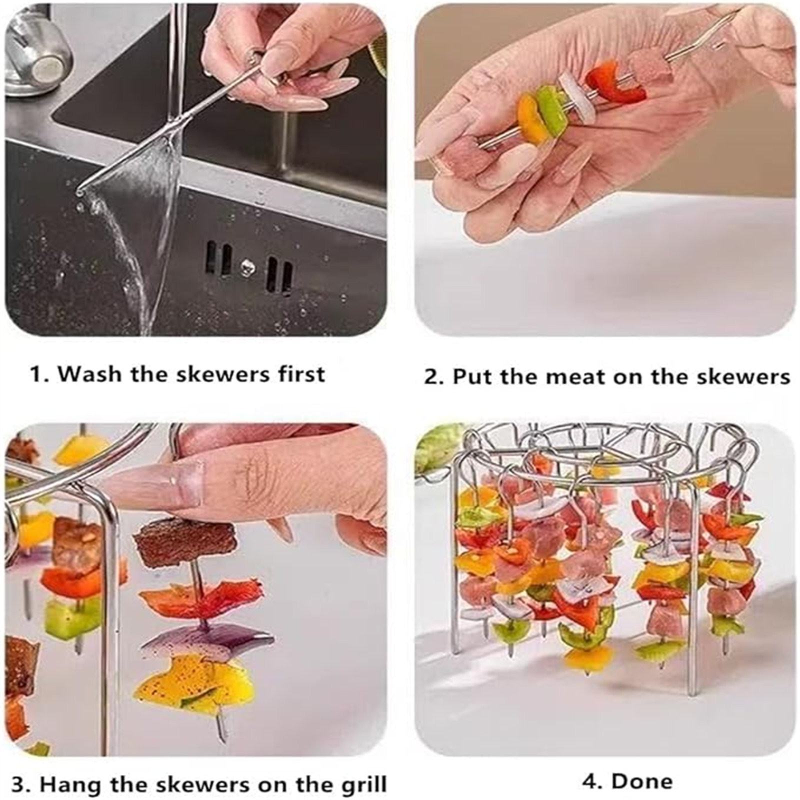 Support à Brochettes Pour Friteuse Sans Huile - 12 Brochettes Acier Inox 304 - Cuisson Verticale