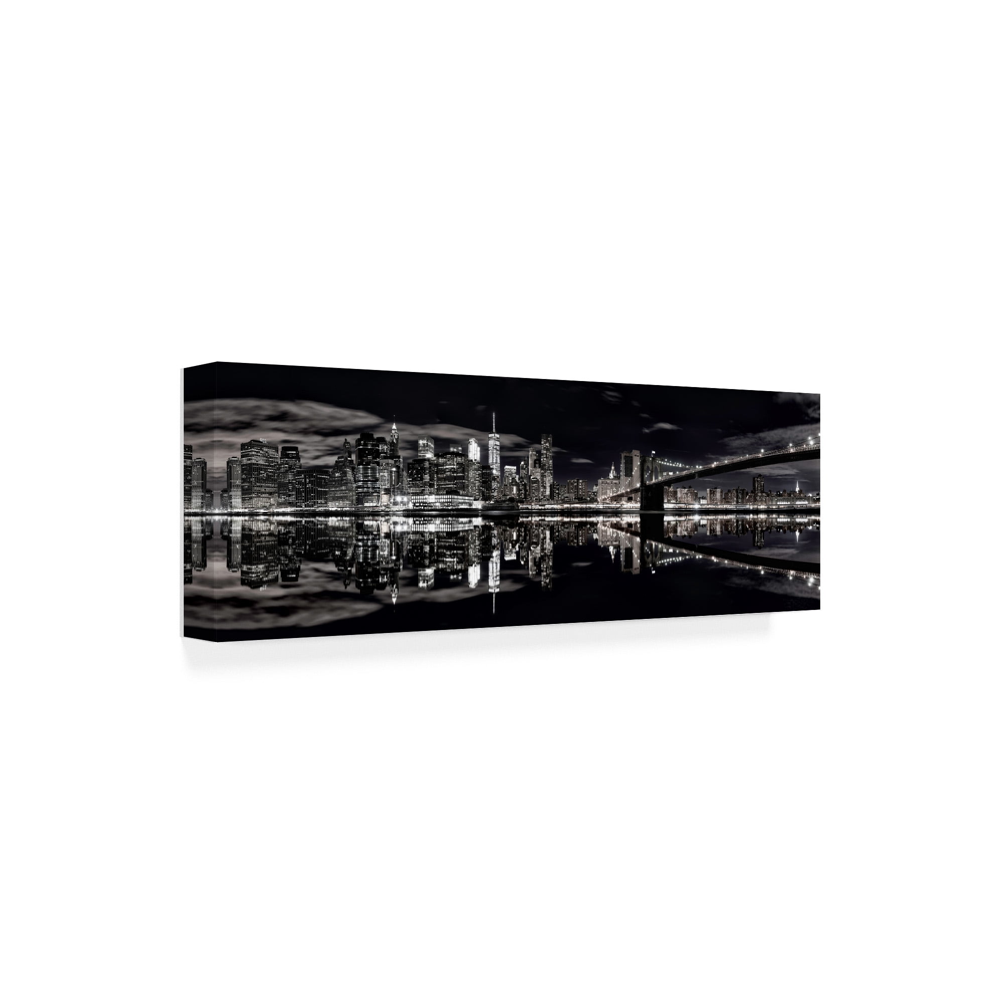 Trademark Fine Art 'Brooklyn Bridge Panorama Black And White' Canvas Art by David Ayash
