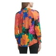 thumbnail image 2 of CALVIN KLEIN Womens Orange Ruffled Smocked Floral Pouf Tie Neck Top Size: L, 2 of 4