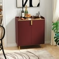 thumbnail image 4 of HLR 32"W Wine Bar Cabinet with 2 Door Fluted Texture, Modern Coffee Cabinet with Rack&Glass Holder,Red, 4 of 11