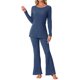 thumbnail image 1 of Conjunto de lounge de punto acanalado para mujer INSPIRE CHIC, camiseta de mangas largas y pantalones, conjunto de pijama de dos piezas a juego, XL, azul marino, 1 of 6