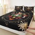 thumbnail image 3 of Feelyou Cartoon Mushroom Flower Queen Sheet Sets, Black Gold Moon Sun Flat Sheet, Vintage Rustic Bohemian Queen Fitted Sheet, Ultra Soft Bedroom Decor, 4pcs, 3 of 7