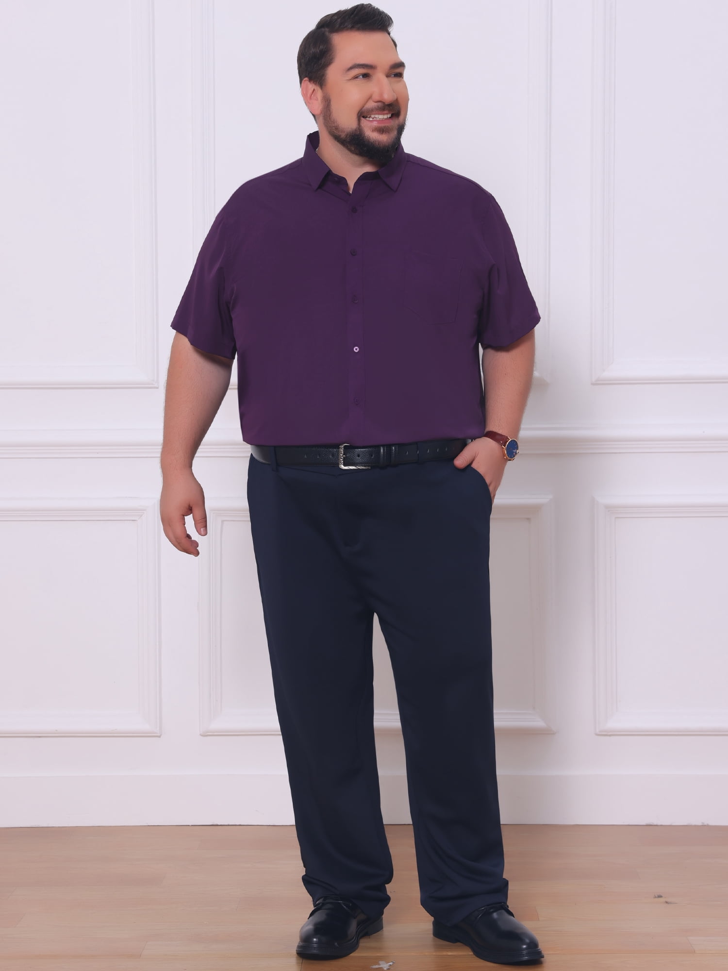 DARING DIVA Men's Big and Tall Business Dress Shirt with Chest Pocket 2XL Dark Purple