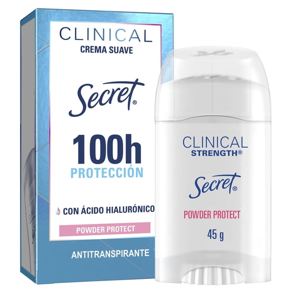 Desodorante Mujer Secret Clinical con Ácido Hialurónico, Crema Suave, Powder Protect Cotton, 45 g