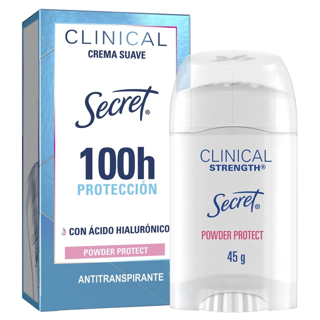 Desodorante Mujer Secret Clinical con Ácido Hialurónico, Crema Suave, Powder Protect Cotton, 45 g