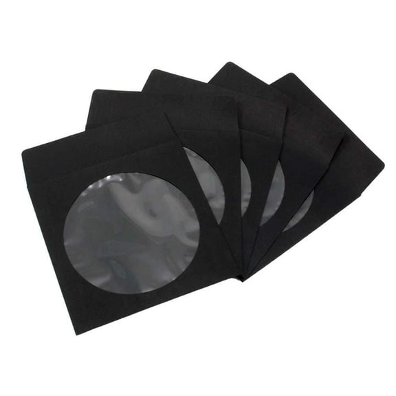 100 Pack Maxtek Premium Black Color Paper CD DVD Sleeves Envelope with Window Cut Out and Flap.
