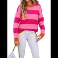 thumbnail image 2 of Suéter A Rayas para Mujer, Sudadera de Larga con Cuello Redondo y Bloques de Color, Estilo Preppy Y2K. Rosa Roja S, 2 of 10