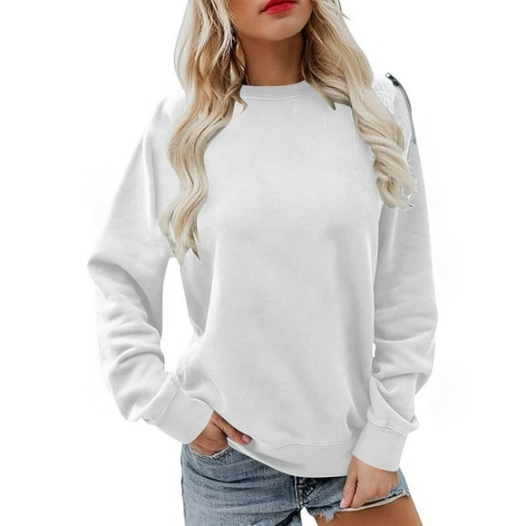 Mlzmgr Chandails pour Femmes Col Rond Manches Longues Ample Chandail Décontracté Hauts Automne Hiver Extérieur Actif Chandails