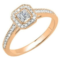 Dazzlingrock Collection 0.50 Carat (ctw) 14K Princess & Round Diamond Ladies Engagement Ring 1/2 CT, Rose Gold, Size 6