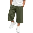 thumbnail image 6 of ZACPNCV Boys Girls Capri Sweatpants Elastic Waist Drawstring Lounge Capris Wide Leg Cropped Pants with Pockets Workout Joggers 5-6Years Olive Green, 6 of 9