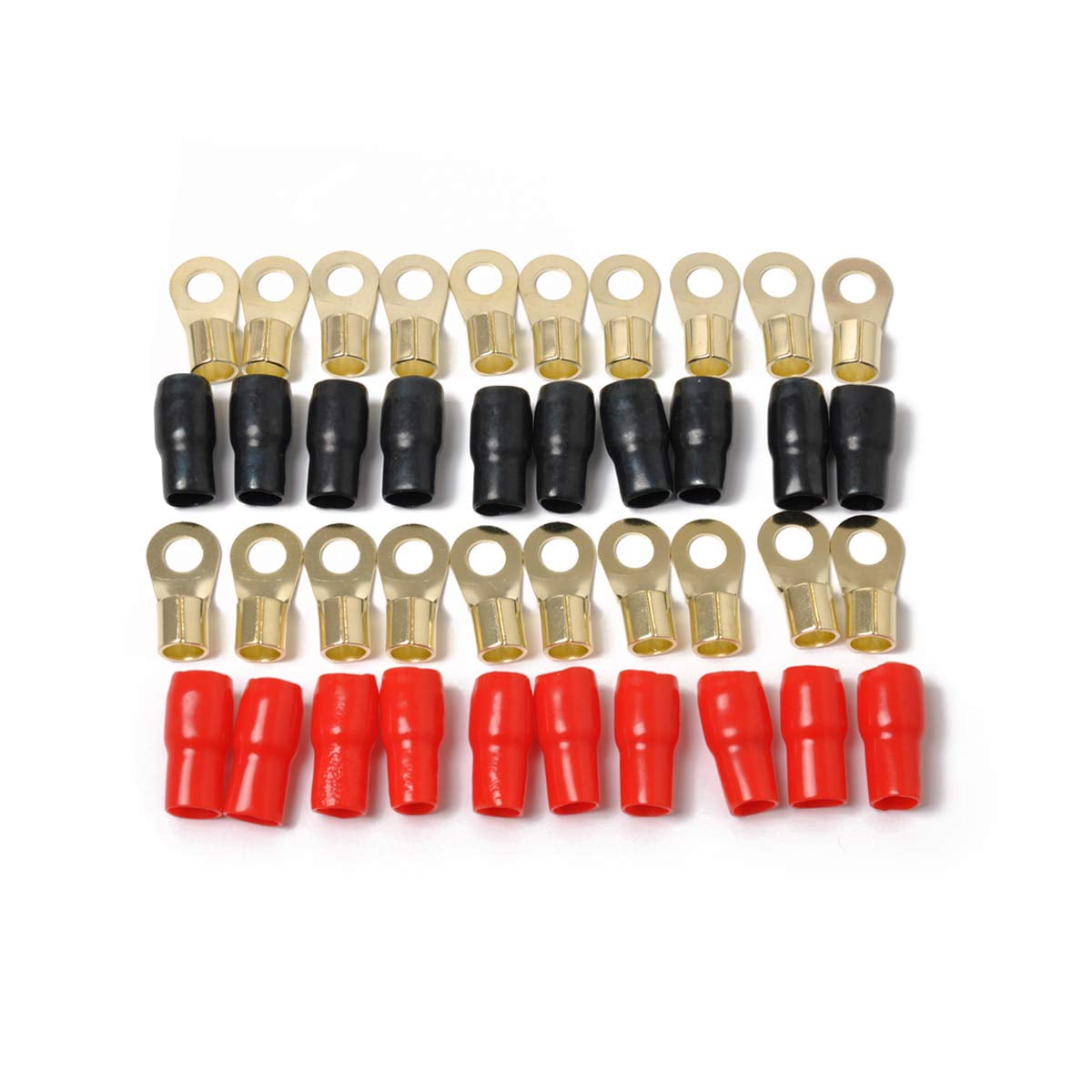 Absolute USA 0 Gauge Ring Terminal 20 Pack 5/16" 1/0 AWG Wire Crimp Cable Red/Black
