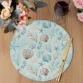 thumbnail image 3 of Turquoise Coastal Round 13 Inch Placemats Set of 4, Nautical Beach Ocean Starfish Coral Shells HeatResistant Non Slip Place Mats for Dining Table, Wipeable Braided Kitchen Table Mats for Housewarming, 3 of 9