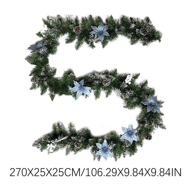 Guirnaldas navideñas de 2,7 m con piñas y bayas rojas, guirnalda navideña artificial para árbol de Navidad, escaleras, puerta, decoración de Año Nuevo