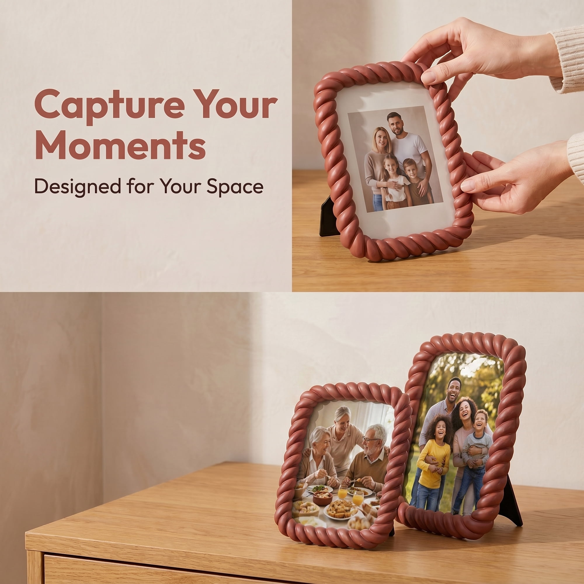 Unique Bargains Twisted Rope Resin Picture Frame for Coastal & Farmhouse Display Red 5" x 7"