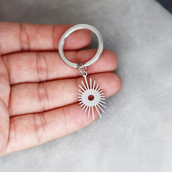 Sun Charm Car Keychain Stainless Steel Geometric Key Chains Holder Pendant Bag Car Keyring Gift DIY Handmade Jewelry