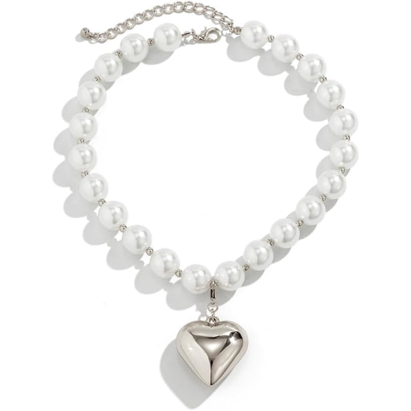 Heart Necklaces for Women Gold Chunky Heart Necklace Pearl Beads Choker Necklaces Y2k Necklace Trendy Jewelry Accessories Gifts