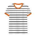 thumbnail image 4 of Delayuji Women's Spring Round Neck Stripe Splicing Loose Casual Short Sleeve T Shirt Orange Xl Polyester,Spandex Short Sleeve Shirts for Women, 4 of 4