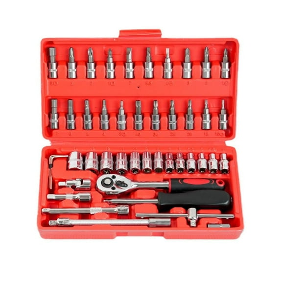 46 -Piece 1/4-inch Screwdriver Drive Socket Bit Set Metric Ratchet Wrench Tools Kit For Automotive Repairing Household