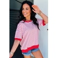 thumbnail image 5 of Women's Red Stripe Drop Shoulder Half Sleeve T-Shirt – Casual Summer Essential for Daily Wear, XL, 5 of 11