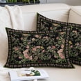 thumbnail image 2 of Black Spring Floral Throw Pillow Covers, Elegant Pastoral Flowers Birds Retro Art Soft Breathable Pillow Cases with Invisible Zipper, Small Pillowcases for Couch Bed Sofa Chair 16x24 Inches, 2 of 9