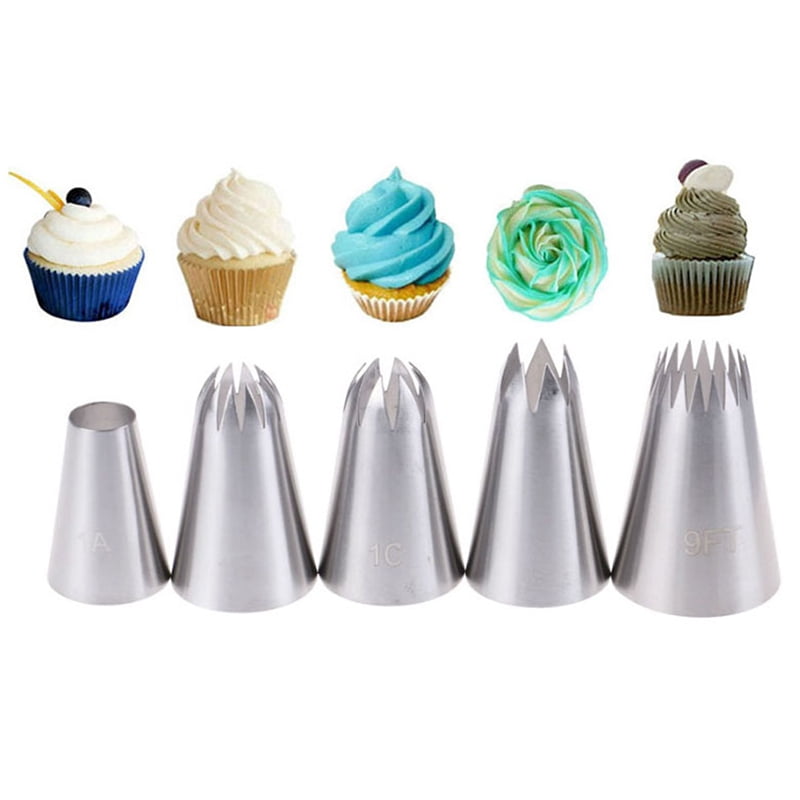 5Pcs Large Stainless Steel Pastry Nozzles Tips DIY Cake Baking Decorating Kits 
