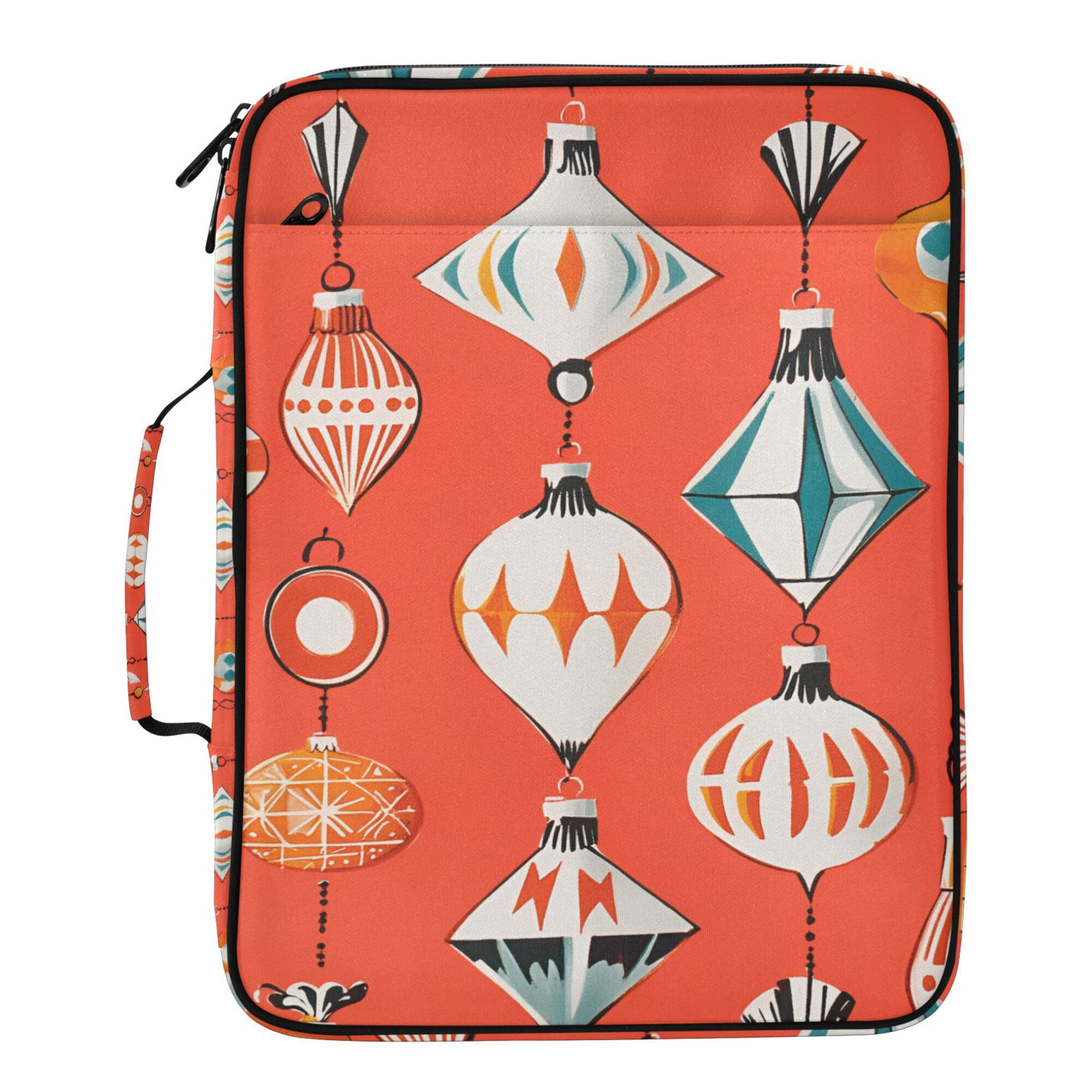 FORMRS Accordion File Folder A4 Size 7-Pocket Expanding Document Organizer Bag with 3 Ring Binder, Retro Christmas Ornaments Pattern